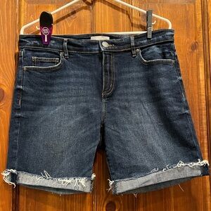 LOFT Dark Blue Jean Shorts with Frayed Hem